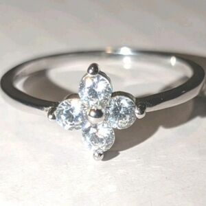 925 Silver 4 Diamond Dainty Ring Lab Created diamond Ring Sz 5
